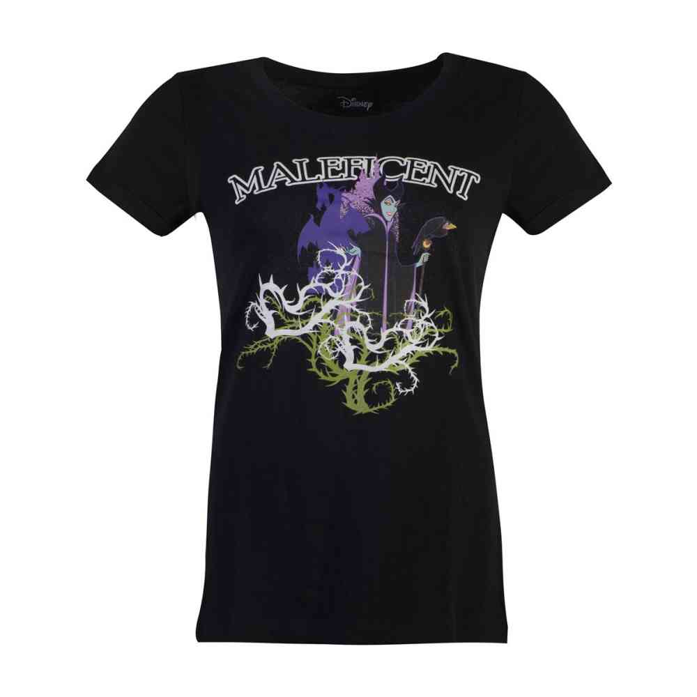 Disney,Maleficent - Gel Printed Ladies Tshirt - Black